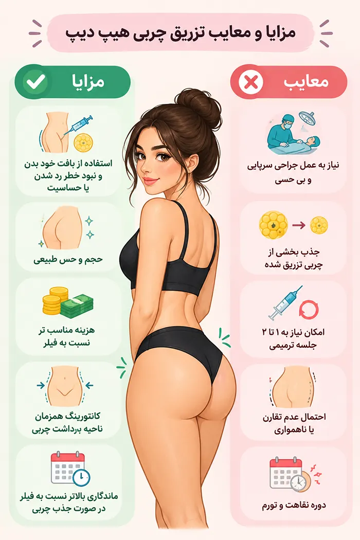 مزایا و معایب تزریق چربی هیپ دیپ